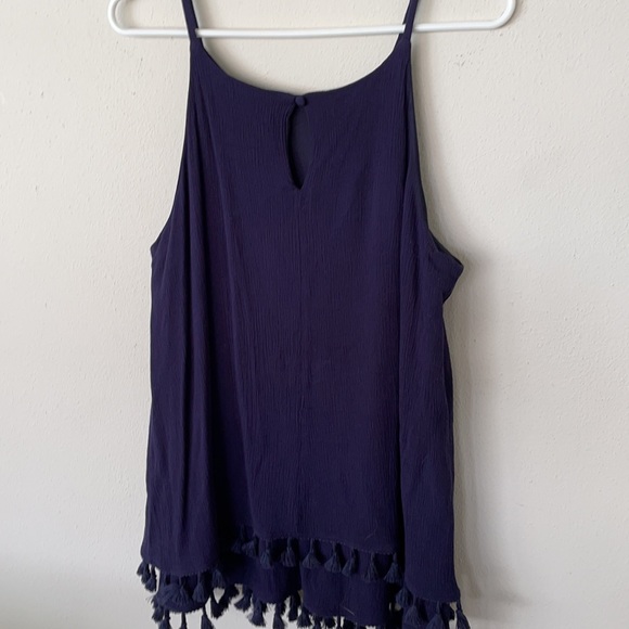 Sleeveless navy tunic with double tassel hem - Picture 2 of 4